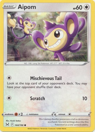 Pokemon - Aipom - 144/196 - Common - Sword &amp; Shield: Lost Origin Series - Top CollectiblesCollectible CardsPokémon