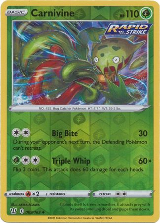 Pokemon - Carnivine - 009/163 - Uncommon Reverse Holo - Sword &amp; Shield: Battle Styles Singles - Top CollectiblesCollectible CardsPokémon