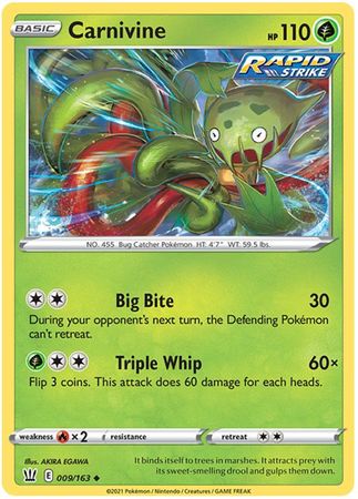 Pokemon - Carnivine - 009/163 - Uncommon - Sword &amp; Shield: Battle Styles Singles - Top CollectiblesCollectible CardsPokémon