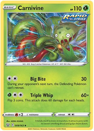 Pokemon - Carnivine - 009/163 - Uncommon - Sword & Shield: Battle Styles Singles - Top CollectiblesCollectible CardsPokémon