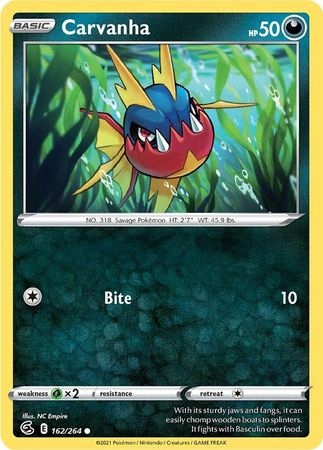 Pokemon - Carvanha - 162/264 - Common - Sword &amp; Shield: Fusion Strike Series - Top CollectiblesCollectible CardsPokémon