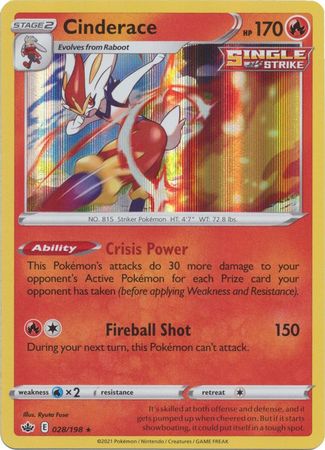 Pokemon - Cinderace - 028/198 - Holo Rare - Sword & Shield: Chilling Reign Series - Top CollectiblesCollectible CardsPokémon