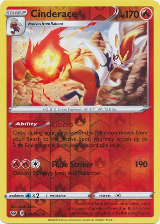 Pokemon - Cinderace - 034/202 - Holo Rare Reverse Holo - Sword &amp; Shield: Base Set Series - Top CollectiblesCollectible CardsPokémon