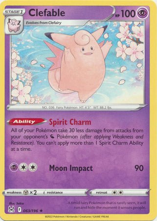 Pokemon - Clefable - 063/196 - Rare - Sword &amp; Shield: Lost Origin Series - Top CollectiblesCollectible CardsPokémon