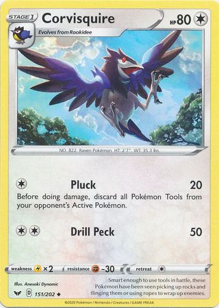 Pokemon - Corvisquire - 151/202 - Uncommon - Sword &amp; Shield: Base Set Series - Top CollectiblesCollectible CardsPokémon
