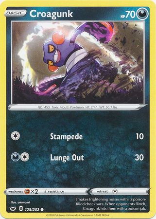 Pokemon - Croagunk - 123/202 - Common - Sword &amp; Shield: Base Set Series - Top CollectiblesCollectible CardsPokémon