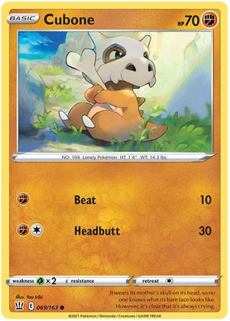 Pokemon - Cubone - 069/163 - Common - Sword &amp; Shield: Battle Styles Singles - Top CollectiblesCollectible CardsPokémon