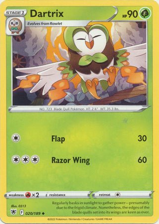 Pokemon - Dartrix - 020/189 - Uncommon - Sword &amp; Shield: Astral Radiance Series - Top CollectiblesCollectible CardsPokémon