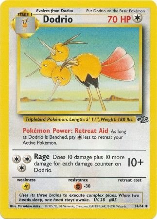 Pokemon - Dodrio - 34/64 - Uncommon Unlimited - Jungle Series - Top CollectiblesCollectible CardsPokémon