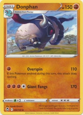 Pokemon - Donphan - 092/195 - Uncommon - Sword &amp; Shield: Silver Tempest Series - Top CollectiblesCollectible CardsPokémon