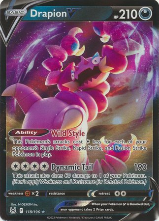Pokemon - Drapion V - 118/196 - Ultra Rare - Sword &amp; Shield: Lost Origin Series - Top CollectiblesCollectible CardsPokémon