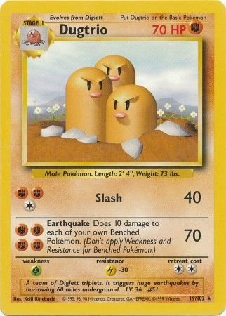 Pokemon - Dugtrio - 19/102 - Rare Unlimited - Base Set Unlimited Series - Top CollectiblesCollectible CardsPokémon