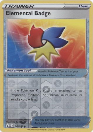 Pokemon - Elemental Badge - 147/203 - Uncommon Reverse Holo - Sword & Shield: Evolving Skies Series - Top CollectiblesCollectible CardsPokémon