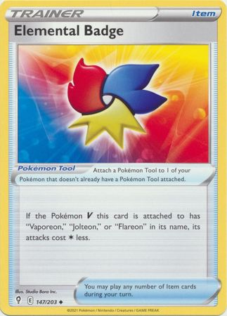 Pokemon - Elemental Badge - 147/203 - Uncommon - Sword &amp; Shield: Evolving Skies Series - Top CollectiblesCollectible CardsPokémon