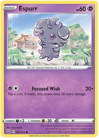 Pokemon - Espurr - 060/163 - Common - Sword &amp; Shield: Battle Styles Singles - Top CollectiblesCollectible CardsPokémon