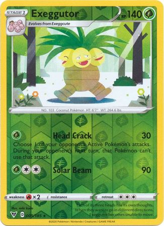 Pokemon - Exeggutor - 005/185 - Rare Reverse Holo - Sword & Shield: Vivid Voltage Series - Top CollectiblesCollectible CardsPokémon
