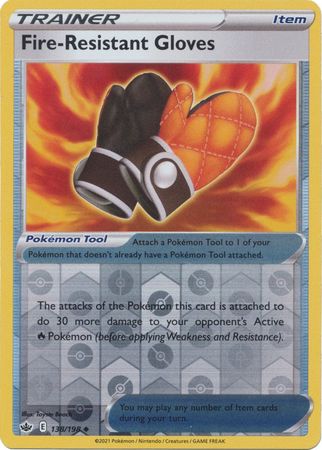 Pokemon - Fire - Resistant Gloves - 138/198 - Uncommon Reverse Holo - Sword &amp; Shield: Chilling Reign Series - Top CollectiblesCollectible CardsPokémon