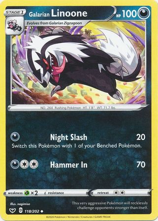 Pokemon - Galarian Linoone - 118/202 - Uncommon - Sword &amp; Shield: Base Set Series - Top CollectiblesCollectible CardsPokémon