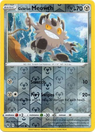 Pokemon - Galarian Meowth - 112/185 - Common Reverse Holo - Sword & Shield: Vivid Voltage Series - Top CollectiblesCollectible CardsPokémon