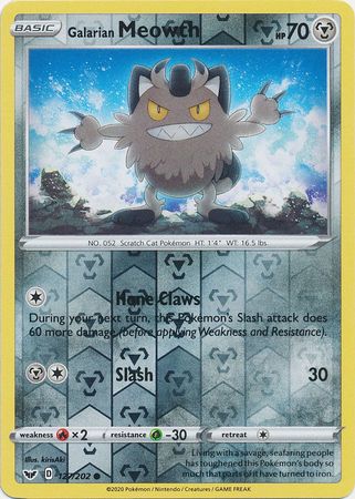 Pokemon - Galarian Meowth - 127/202 - Common Reverse Holo - Sword &amp; Shield: Base Set Series - Top CollectiblesCollectible CardsPokémon