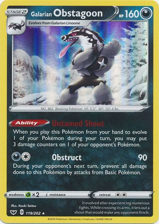 Pokemon - Galarian Obstagoon - 119/202 - Holo Rare - Sword & Shield: Base Set Series - Top CollectiblesCollectible CardsPokémon