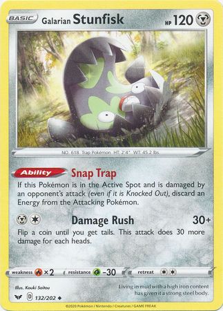 Pokemon - Galarian Stunfisk - 132/202 - Uncommon - Sword & Shield: Base Set Series - Top CollectiblesCollectible CardsPokémon