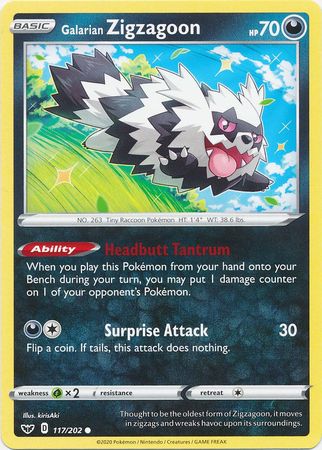Pokemon - Galarian Zigzagoon - 117/202 - Common - Sword &amp; Shield: Base Set Series - Top CollectiblesCollectible CardsPokémon