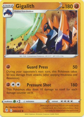 Pokemon - Gigalith - 088/203 - Rare - Sword & Shield: Evolving Skies Series - Top CollectiblesCollectible CardsPokémon