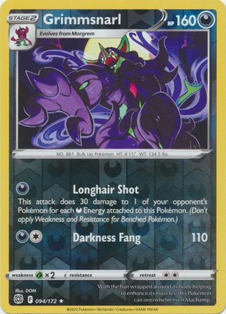 Pokemon - Grimmsnarl - 094/172 - Rare Reverse Holo - Sword &amp; Shield: Brilliant Stars Series - Top CollectiblesCollectible CardsPokémon