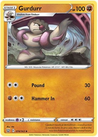 Pokemon - Gurdurr - 074/163 - Uncommon - Sword &amp; Shield: Battle Styles Singles - Top CollectiblesCollectible CardsPokémon