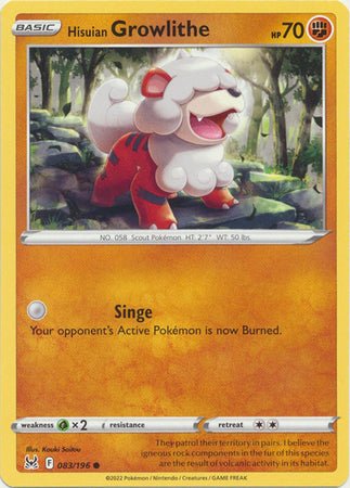 Pokemon - Hisuian Growlithe - 083/196 - Common - Sword &amp; Shield: Lost Origin Series - Top CollectiblesCollectible CardsPokémon