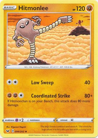 Pokemon - Hitmonlee - 094/202 - Uncommon - Sword &amp; Shield: Base Set Series - Top CollectiblesCollectible CardsPokémon