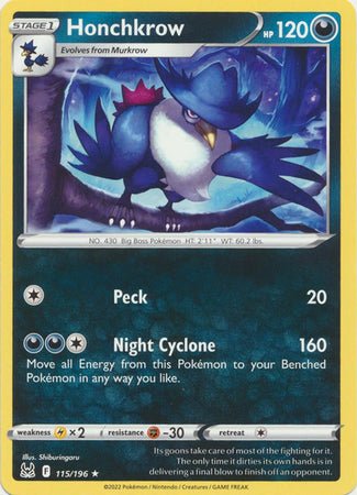 Pokemon - Honchkrow - 115/196 - Rare - Sword &amp; Shield: Lost Origin Series - Top CollectiblesCollectible CardsPokémon