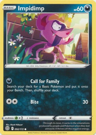 Pokemon - Impidimp - 092/172 - Common - Sword &amp; Shield: Brilliant Stars Series - Top CollectiblesCollectible CardsPokémon