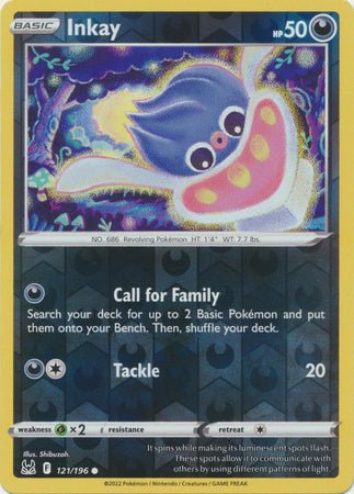 Pokemon - Inkay - 121/196 - Common Reverse Holo - Sword &amp; Shield: Lost Origin Series - Top CollectiblesCollectible CardsPokémon