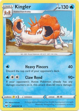 Pokemon - Kingler - 044/202 - Uncommon - Sword & Shield: Base Set Series - Top CollectiblesCollectible CardsPokémon