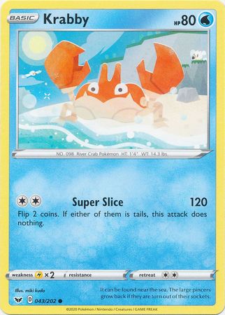 Pokemon - Krabby - 043/202 - Common - Sword &amp; Shield: Base Set Series - Top CollectiblesCollectible CardsPokémon