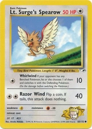 Pokemon - Lt. Surge's Spearow - 83/132 - Common Unlimited - Gym Heroes Series - Top CollectiblesCollectible CardsPokémon