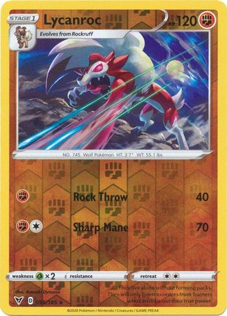 Pokemon - Lycanroc - 095/185 - Rare Reverse Holo - Sword & Shield: Vivid Voltage Series - Top CollectiblesCollectible CardsPokémon