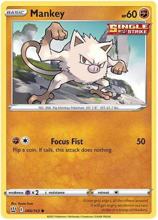 Pokemon - Mankey - 066/163 - Common - Sword &amp; Shield: Battle Styles Singles - Top CollectiblesCollectible CardsPokémon