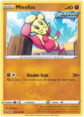 Pokemon - Mienfoo - 076/163 - Common - Sword &amp; Shield: Battle Styles Singles - Top CollectiblesCollectible CardsPokémon