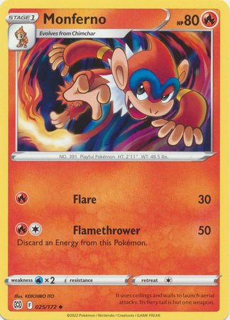 Pokemon - Monferno - 025/172 - Uncommon - Sword &amp; Shield: Brilliant Stars Series - Top CollectiblesCollectible CardsPokémon