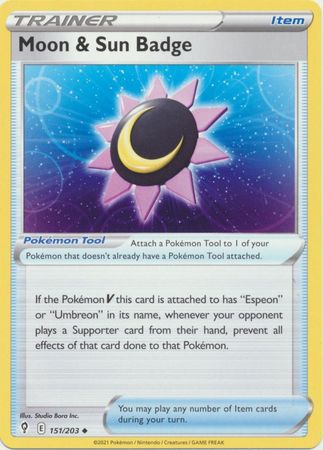 Pokemon - Moon &amp; Sun Badge - 151/203 - Uncommon - Sword &amp; Shield: Evolving Skies Series - Top CollectiblesCollectible CardsPokémon