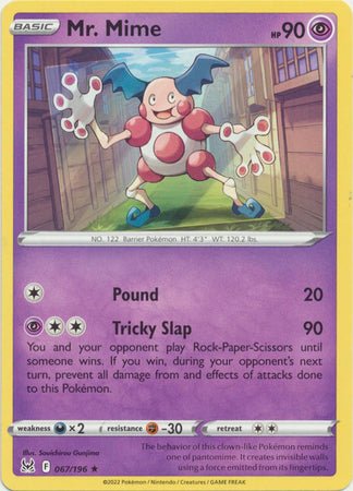 Pokemon - Mr. Mime - 067/196 - Rare - Sword &amp; Shield: Lost Origin Series - Top CollectiblesCollectible CardsPokémon