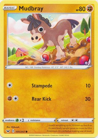 Pokemon - Mudbray - 105/202 - Common - Sword &amp; Shield: Base Set Series - Top CollectiblesCollectible CardsPokémon