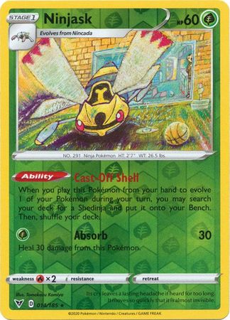 Pokemon - Ninjask - 014/185 - Rare Reverse Holo - Sword & Shield: Vivid Voltage Series - Top CollectiblesCollectible CardsPokémon