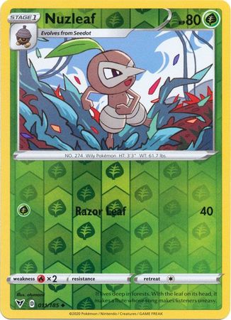 Pokemon - Nuzleaf - 011/185 - Uncommon Reverse Holo - Sword & Shield: Vivid Voltage Series - Top CollectiblesCollectible CardsPokémon