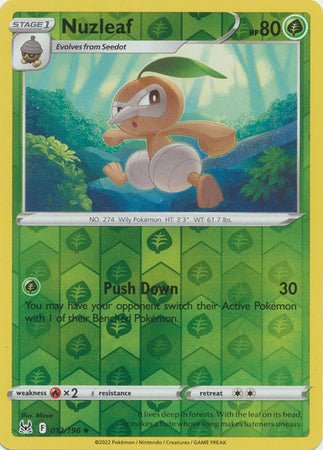 Pokemon - Nuzleaf - 012/196 - Uncommon Reverse Holo - Sword &amp; Shield: Lost Origin Series - Top CollectiblesCollectible CardsPokémon