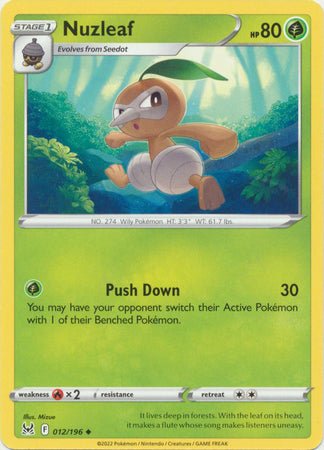 Pokemon - Nuzleaf - 012/196 - Uncommon - Sword &amp; Shield: Lost Origin Series - Top CollectiblesCollectible CardsPokémon