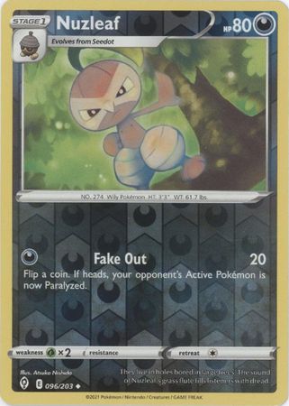 Pokemon - Nuzleaf - 096/203 - Uncommon Reverse Holo - Sword &amp; Shield: Evolving Skies Series - Top CollectiblesCollectible CardsPokémon
